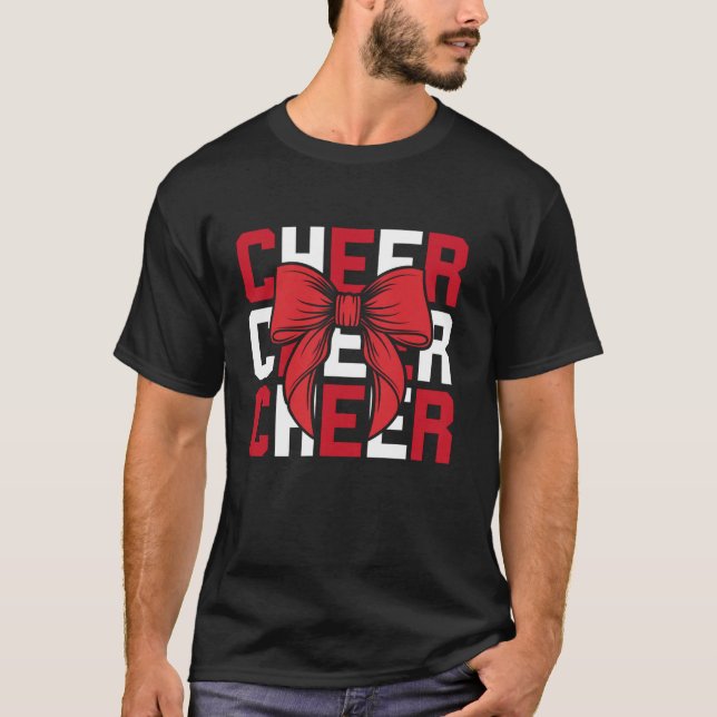 Football Coquette Bow Cheer Mom Ribbon Red Women C T-Shirt (Front)