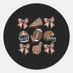 Football Coquette Bow Football Mom Game Day Women Classic Round Sticker