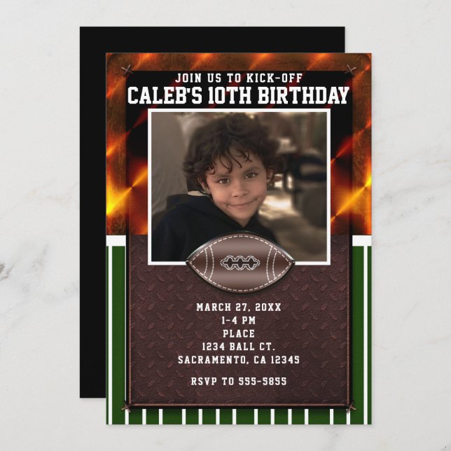 Football Custom Photo Birthday Party Invitations (Front/Back)