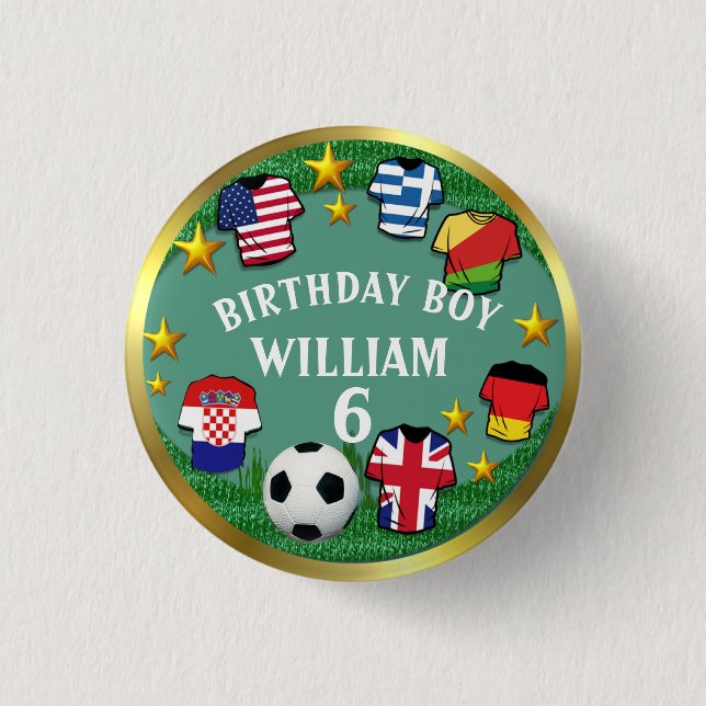 Football Custom Text Birthday Name Age 1 Inch Round Button (Front)