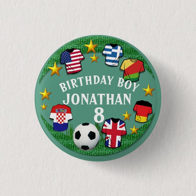 Football Custom Text Birthday Name Age 1 Inch Round Button (Front)