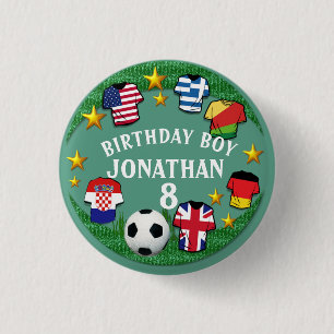 Football Custom Text Birthday Name Age 1 Inch Round Button