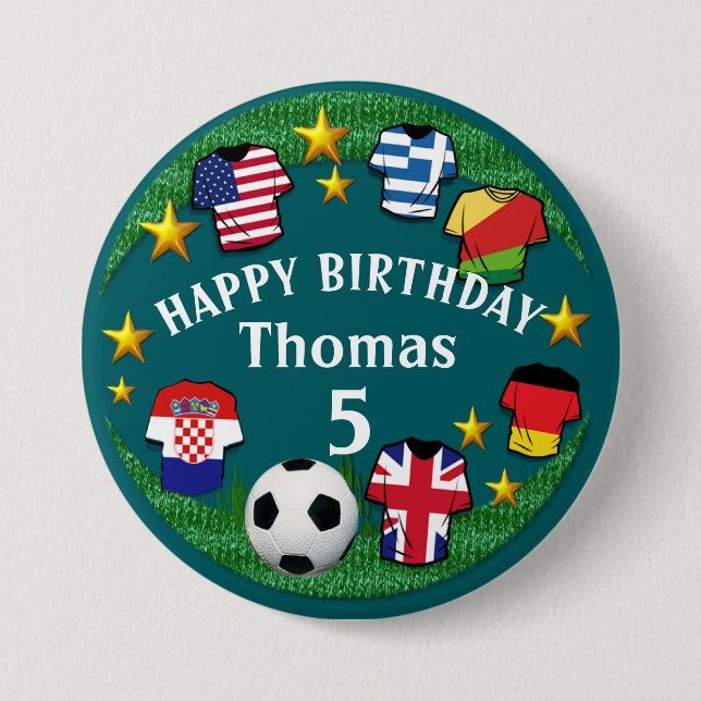 Football Custom Text Birthday Name Age 3 Cm Round  3 Inch Round Button (Front)