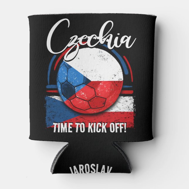 Football Czechia Flag, Retro Soccer Can Cooler (Front)