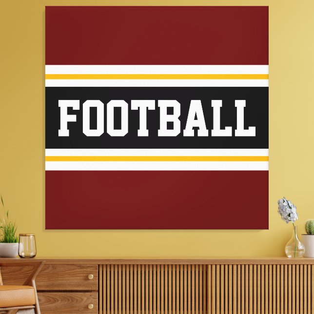 FOOTBALL Deep Red Black White Yellow Stripes Canvas Print (Insitu(LivingRoom))
