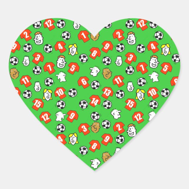 Football Design with Red Shirts Heart Sticker (Front)