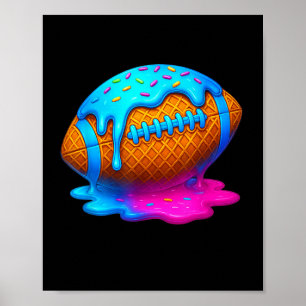 Football Drip Ice Cream Dripping Boys Waffle Cone  Poster