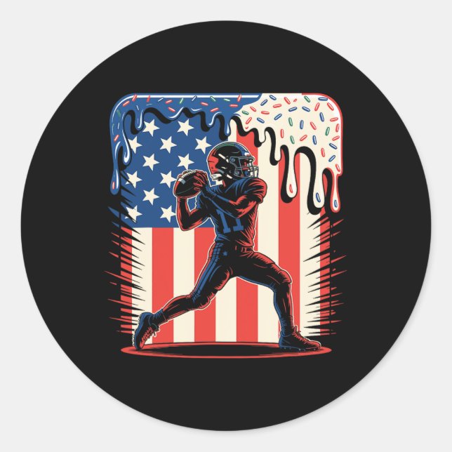 Football Drip Ice Cream Sprinkles 4th Of July Amer Classic Round Sticker (Front)