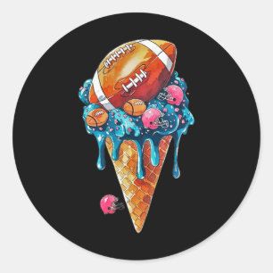 Football Drip Ice Cream Watercolor Cone With Sprin Classic Round Sticker