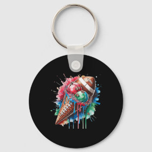 Football Drip Ice Cream Watercolor Cone With Sprin Keychain