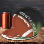 Football Field Happy Birthday Personalized Paper Plate<br><div class="desc">Customizable paper plates in 2 SIZES - 9" Dinner and 7" Snack feature a football on football field yard lines. MATCHING items in our store.</div>