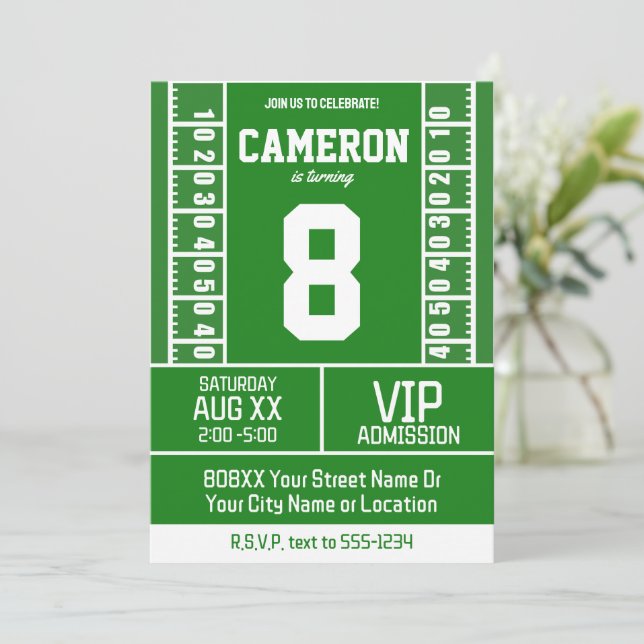 Football Field Jersey Number Birthday Invitation (Standing Front)