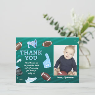 Football  First Birthday Thank You Card with Photo