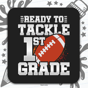 Football First Day 1st Grade Back To School Square Sticker