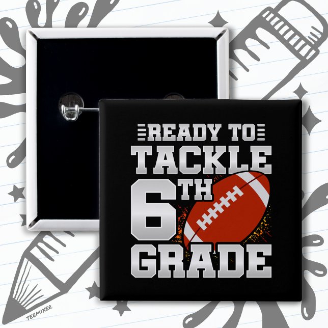 Football First Day 6th Grade Back To School 2 Inch Square Button (Creator Uploaded)