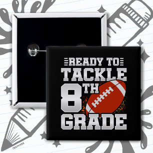 Football First Day 8th Grade Back To School 2 Inch Square Button