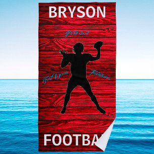 Football First Down Touchdown Red Wood Beach Towel