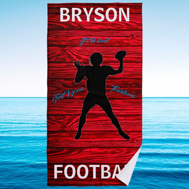 Football First Down Touchdown Red Wood Beach Towel (Creator Uploaded)