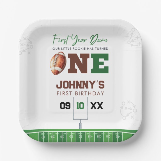 Football First Touch Down 1st Birthday Paper Plate (Front)