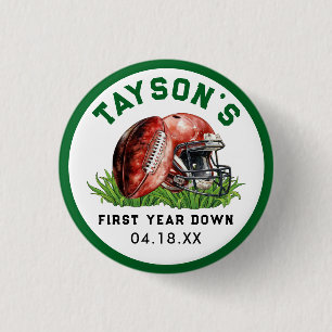 Football First Year Down 1st Birthday 1 Inch Round Button