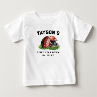 Football First Year Down 1st Birthday Baby T-Shirt