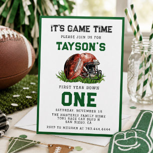 Football First Year Down 1st Birthday Invitation