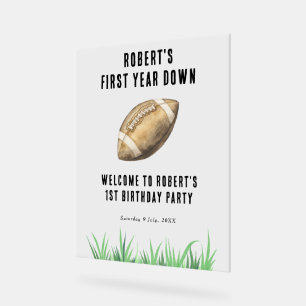 Football First Year Down 1st Birthday Party Acrylic Sign