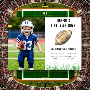 Football First Year Down 1st Birthday Party Invitation
