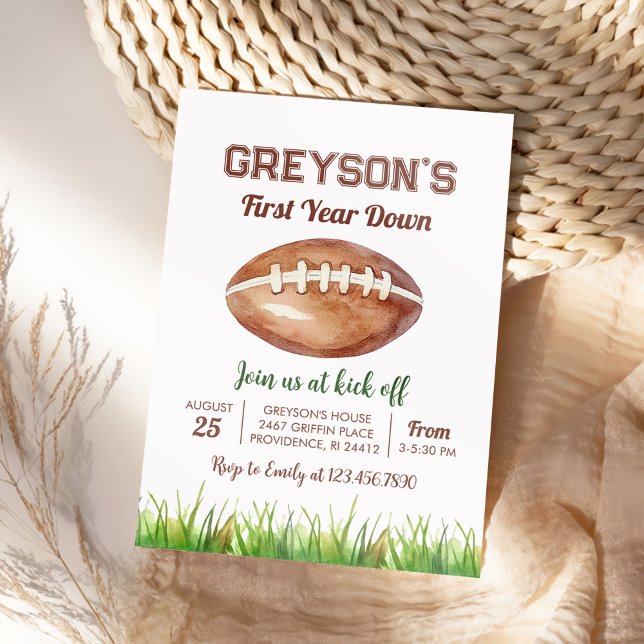 Football First Year Down 1st Birthday Party Invitation (Creator Uploaded)