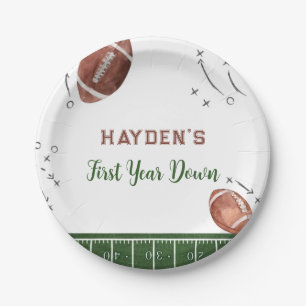 Football First Year Down Birthday Paper Plate