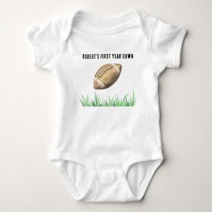 Football First Year Down Birthday Party Baby Bodysuit