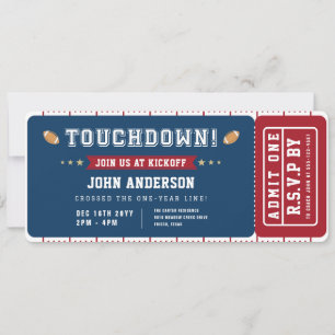 Football First Year Touchdown Birthday Ticket Invitation
