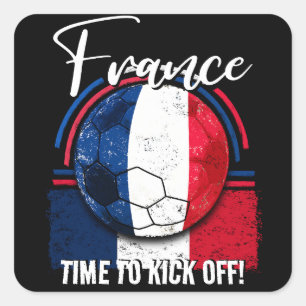 Football France Flag, Vintage Ball Soccer Square Sticker