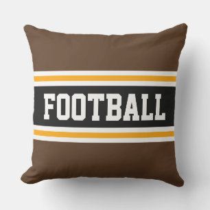 FOOTBALL Fun Athletic Brown Yellow Black Stripes Outdoor Pillow