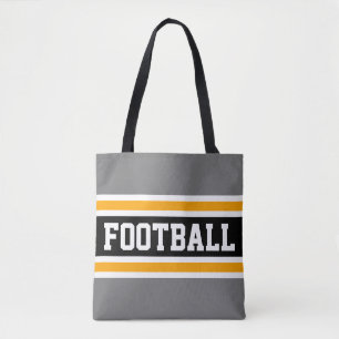 FOOTBALL Fun Athletic Grey Black Yellow Stripes Tote Bag