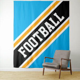 FOOTBALL Fun Bold Azure Blue Black Slant Stripes Tapestry