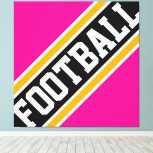 FOOTBALL Fun Bright Pink Black Athletic Stripes Canvas Print