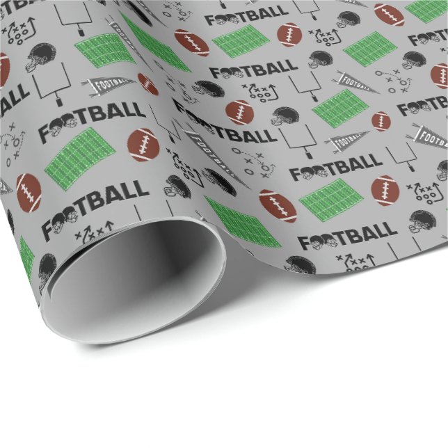 Football Fun on Light Grey Wrapping Paper (Roll Corner)