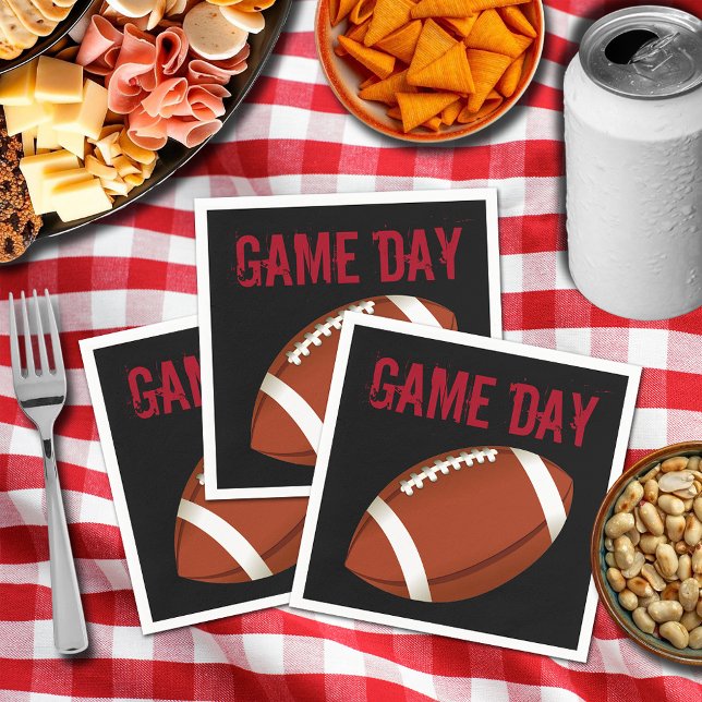 Football Game Day Paper Napkins (Football game day cocktail napkins - black and red)