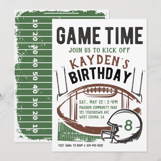 Football Game Time Birthday Invitation (Front/Back)