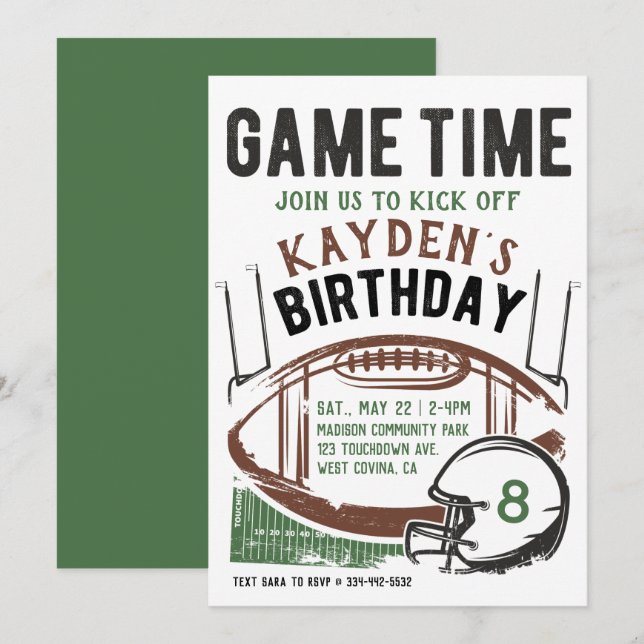 Football Game Time Birthday Invitation (Front/Back)