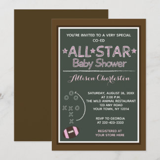 Football Girl Sports Baby Shower Invites