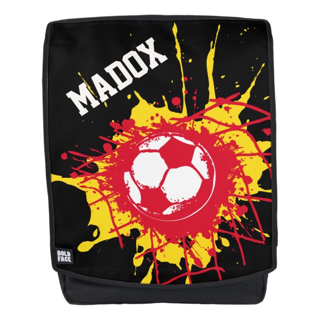 Football goal personalized soccer red black backpack (Front)