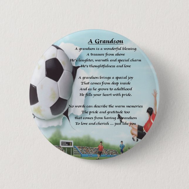 Football   Grandson Poem 2 Inch Round Button (Front)