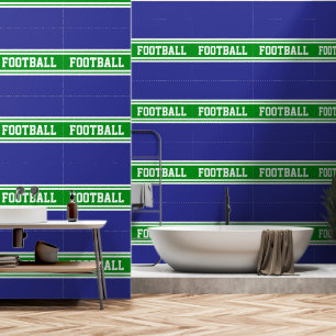 FOOTBALL Green White Bold Blue Racing Stripes Wallpaper