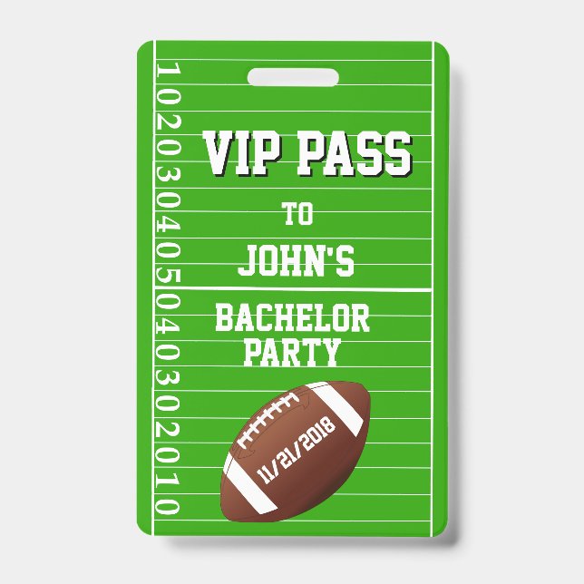 Football Grid Bachelor Party VIP Badge (Front)