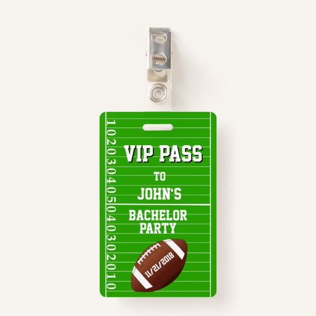 Football Grid Bachelor Party VIP Badge (Front with Clip)