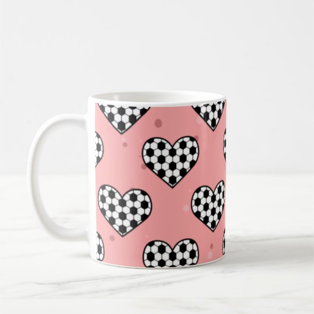 Football Heart Ball Texture - Pink Background  Coffee Mug (Left)