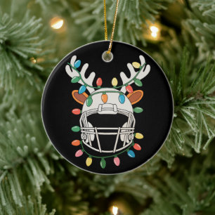 Football Helmet Christmas Lights Reindeer Xmas Ceramic Ornament