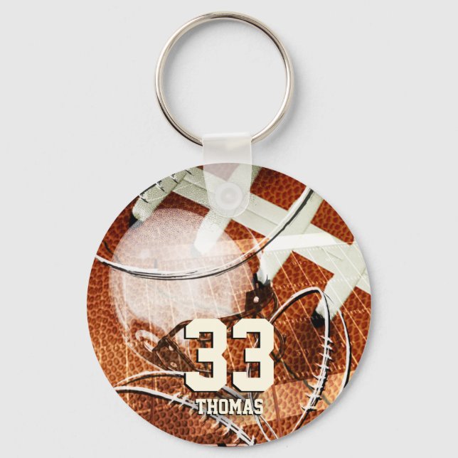football helmet gridiron his name grungy keychain (Front)
